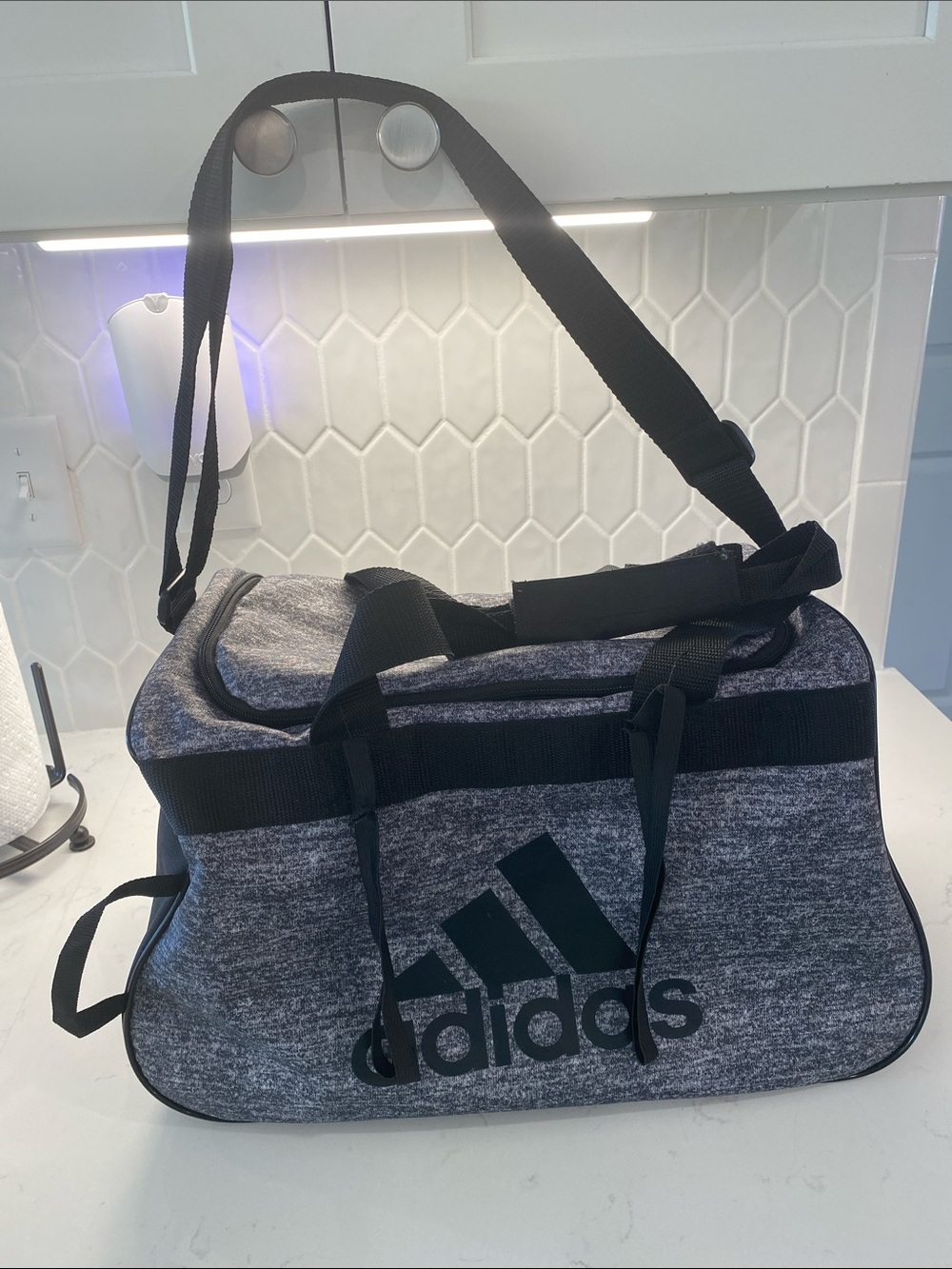 Adidas Gray and Black Logo Athletic Duffel Gym Bag EUC
